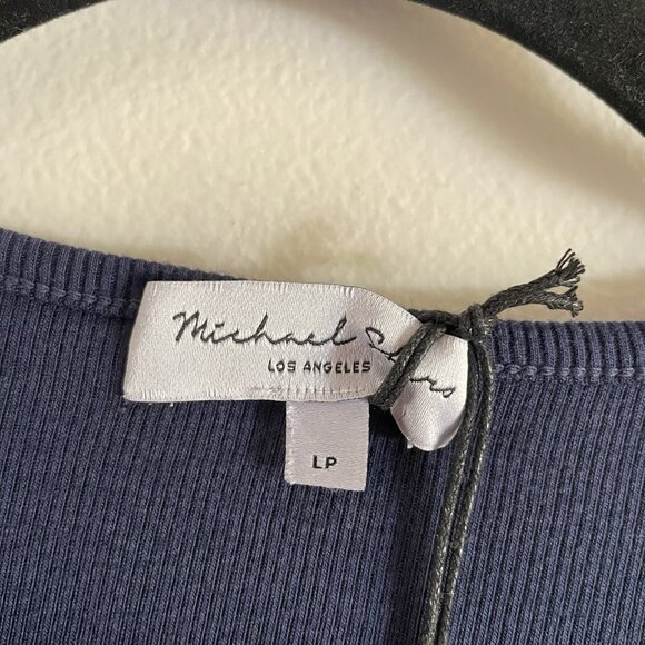 Michael Stars LP Nocturnal Blue V-Neck Long Sleeve Sutton Mixed Media Dress NWT - Picture 8 of 13